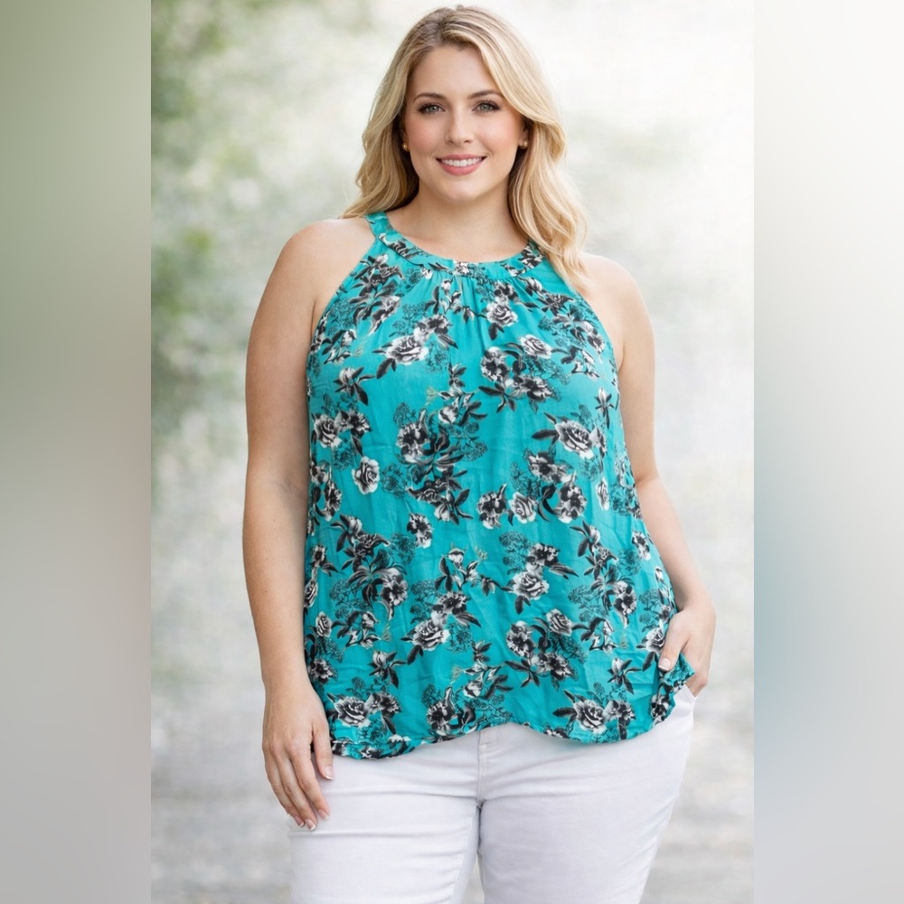Torrid Teal Floral Sleeveless Halter Blouse – Size 00
